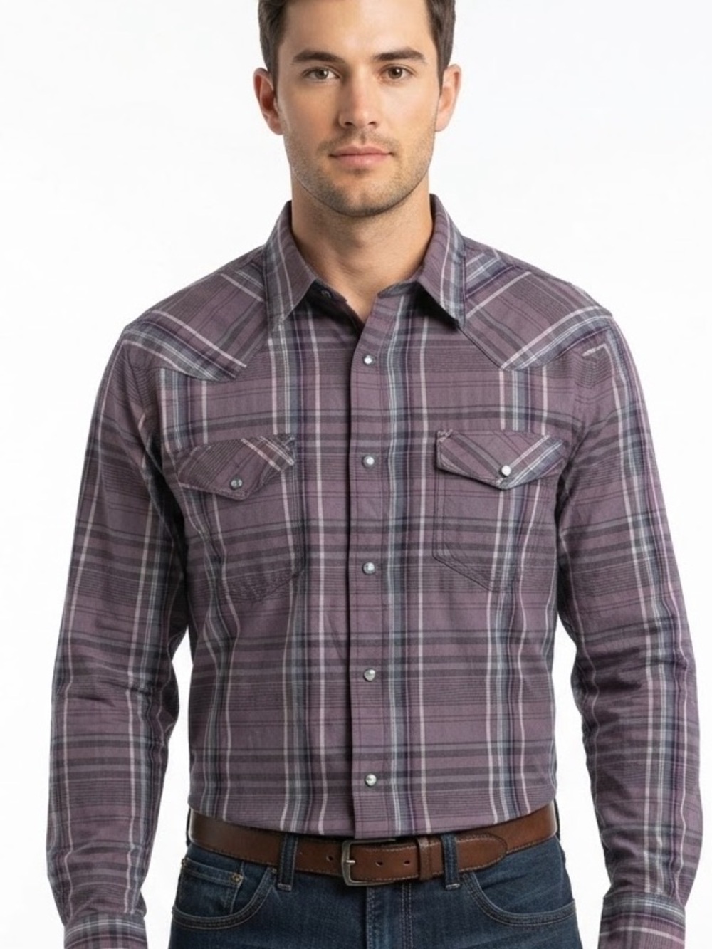 Cody James Long Sleeve Western Pearl Snap Plaid Flannel Shirt Purple Size L